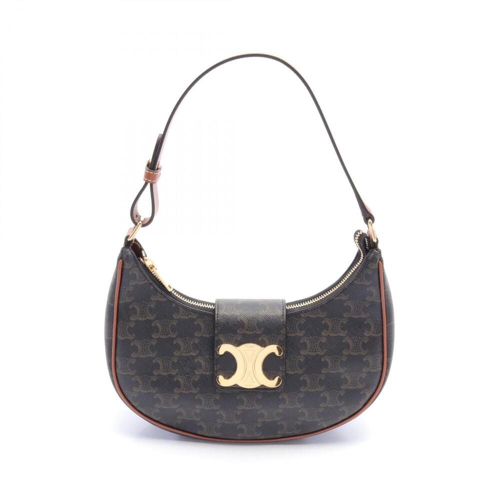 Celine AVA Triomphe Shoulder Bag Canvas Leather Black Brown